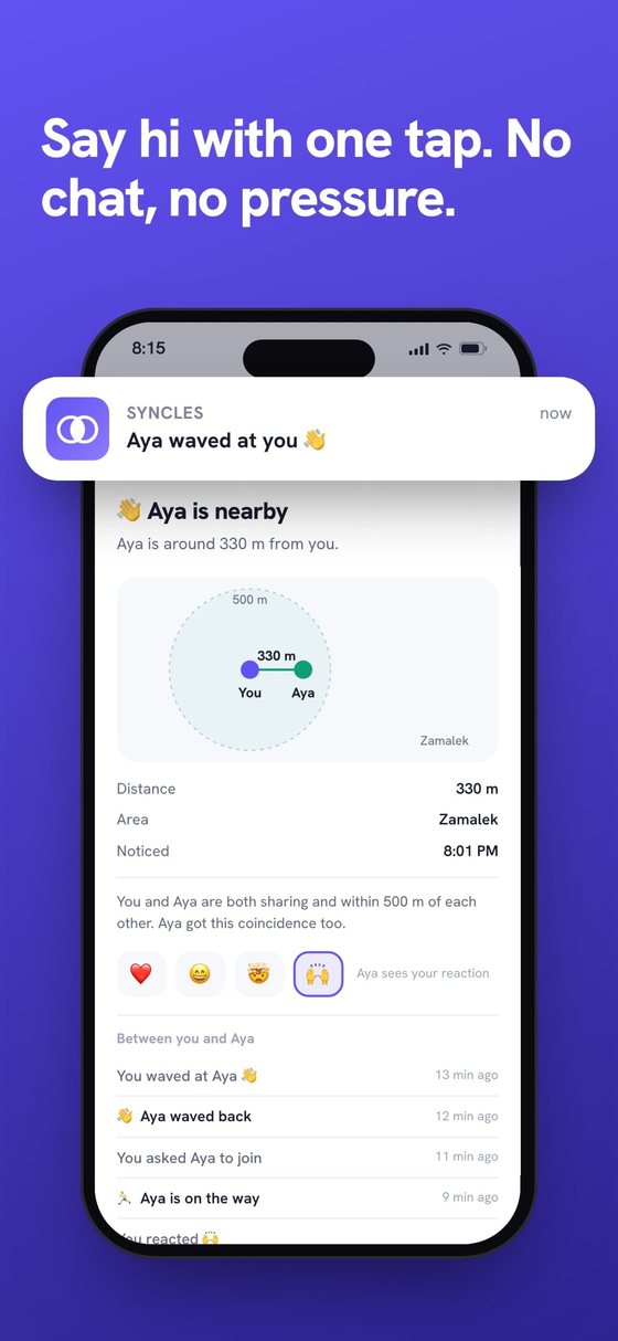 Say hi with one tap. No chat, no pressure: a friend waved back in Syncles